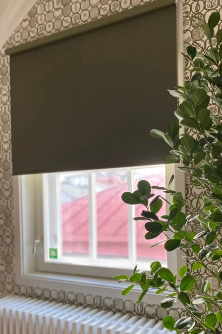 Pedeluxin pimentävä rullaverho hotellissa